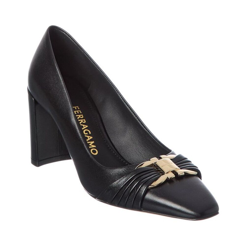Ferragamo Gancini Leather Pump, Black